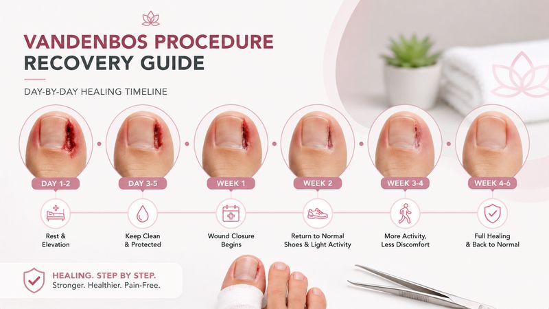 Vandenbos procedure recovery timeline for ingrown toenail surgery.