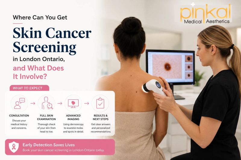 Skin cancer screening in London Ontario with a dermatologist examining a mole using advanced imaging.