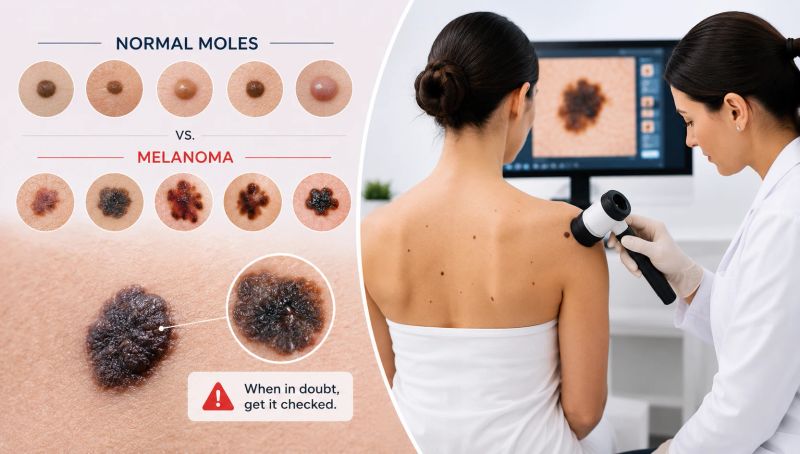 Nurse practitioner examining a patient's mole for signs of skin cancer in London, Ontario